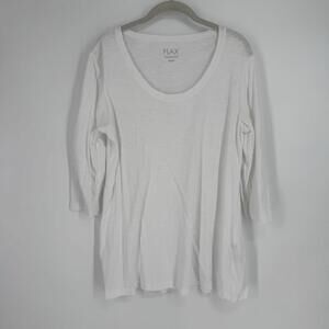Flax top shirt small S white cotton 3/4 sleeve minimalist coastal beachy work